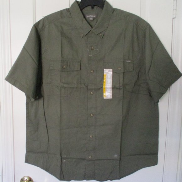 Eddie Bauer Mens S/S Khaki Green Cotton Casual Button Down Shirt NWT - Size XXL - Picture 2 of 2